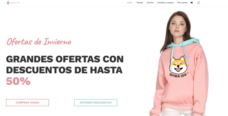Captura de pantalla de web tienda